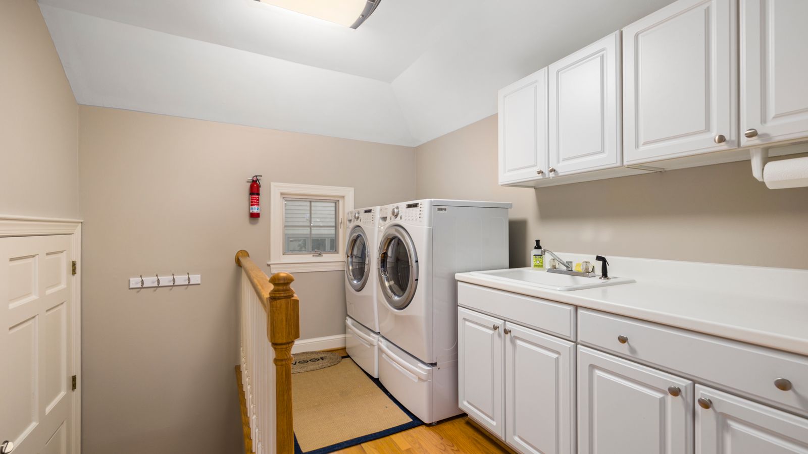 A bright laundry room, representative stock photography